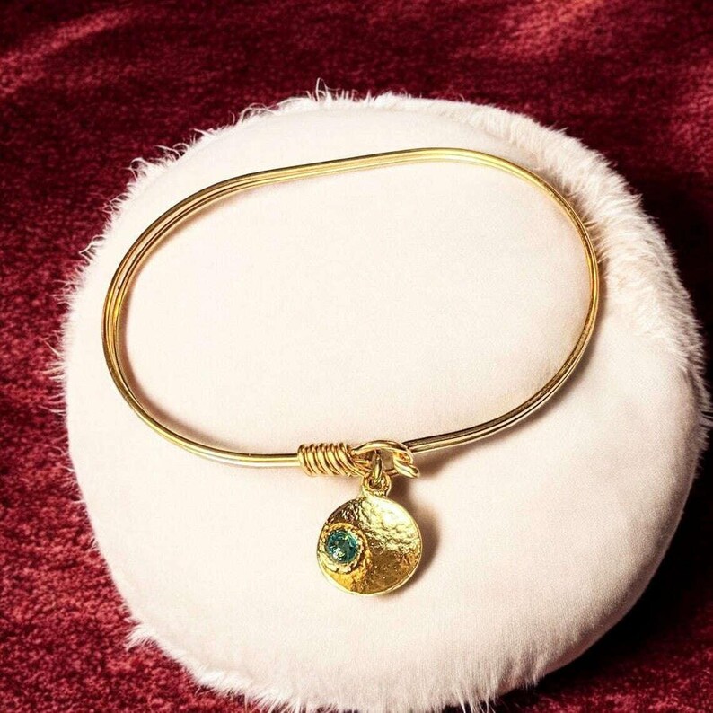 Gold Birthstone Cuff bangle, European Charm Bracelet - - LadybugfeetDesigns -