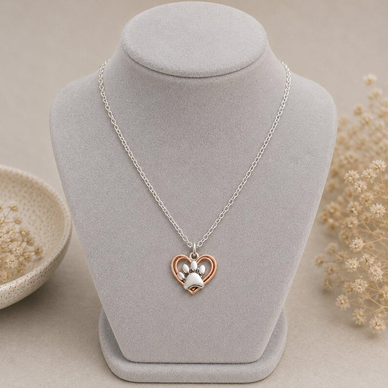 Rustic Paw Print Necklace, 20 inches - Silver - - LadybugfeetDesigns -