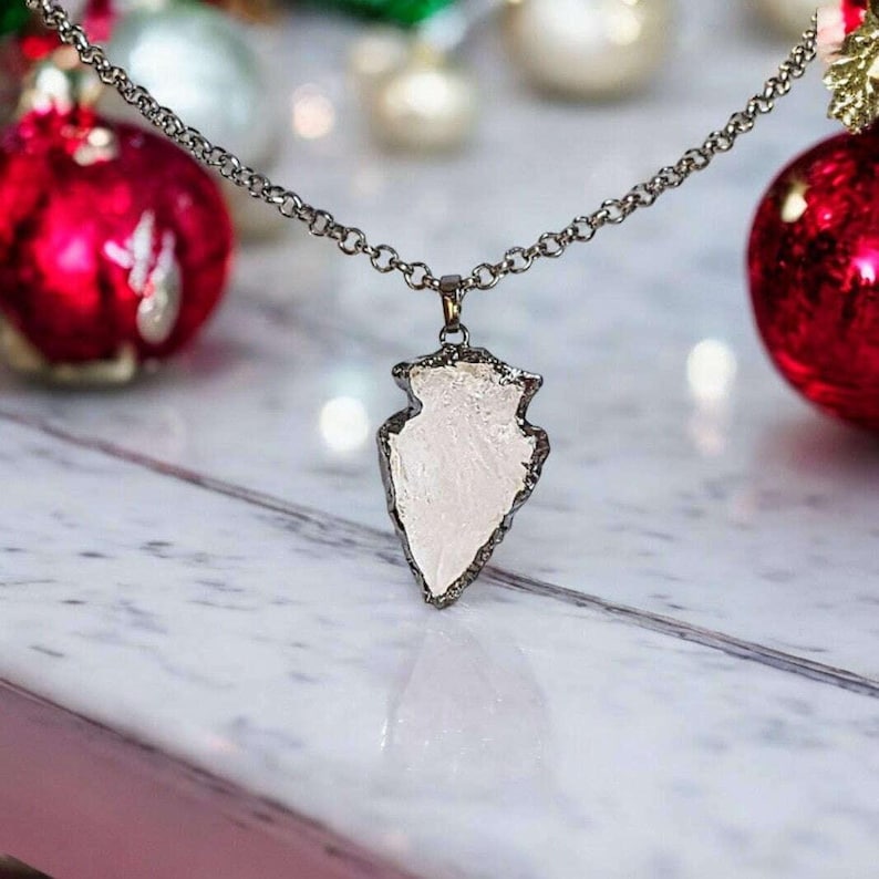 White Quartz Crystal Arrowhead necklace, 18- 24 inch - - LadybugfeetDesigns -
