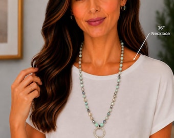 Sea Turtle Semi-Precious Gemstone Necklace - 36 inch