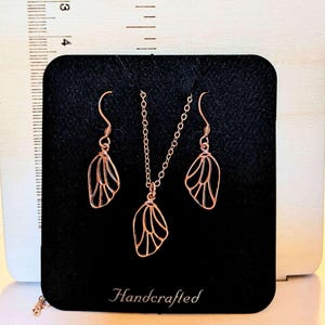 Butterfly/Fairy Wing Rose Gold necklace/earrings set, 18 inch - - LadybugfeetDesigns -