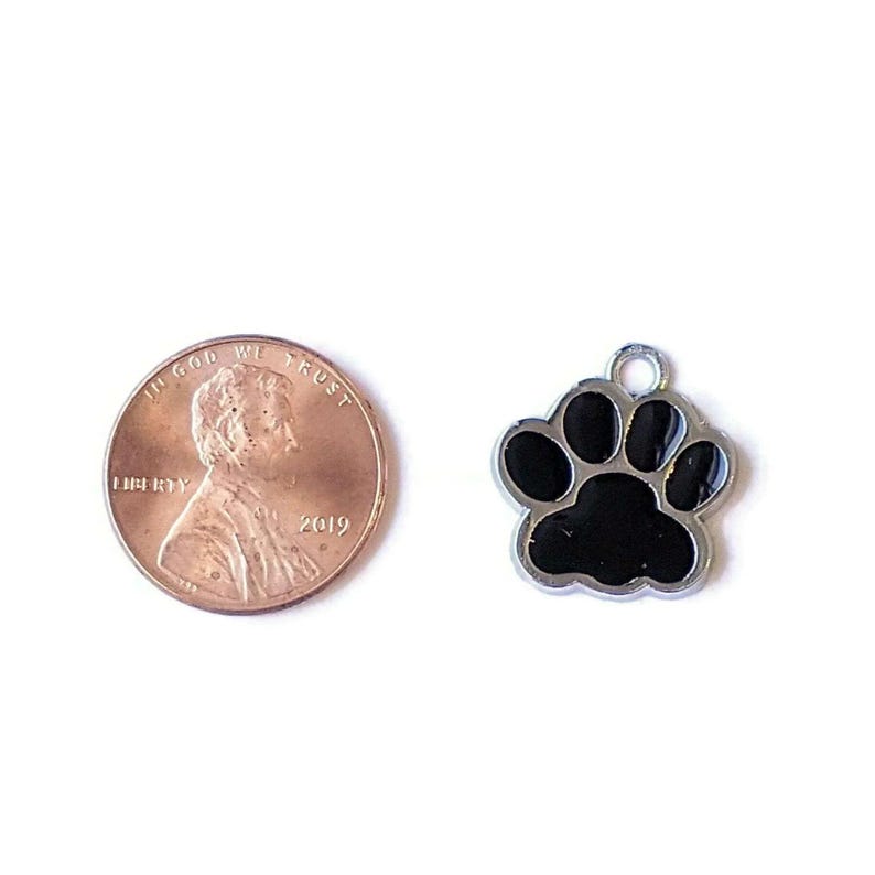 Black Enamel Dog/Cat Paw Print Charm - - LadybugfeetDesigns -