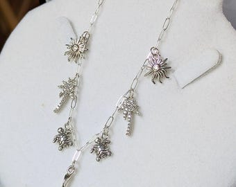 Tropic Vacation Multi Charm Link Necklace, .925 Sterling Silver - 20 inch