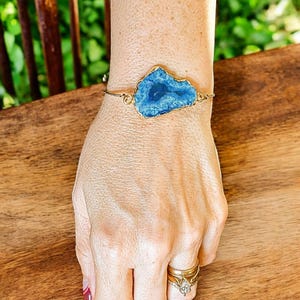 Agate Gemstone Crystal Geode Adjustable Bracelet, Gift for her - - LadybugfeetDesigns -