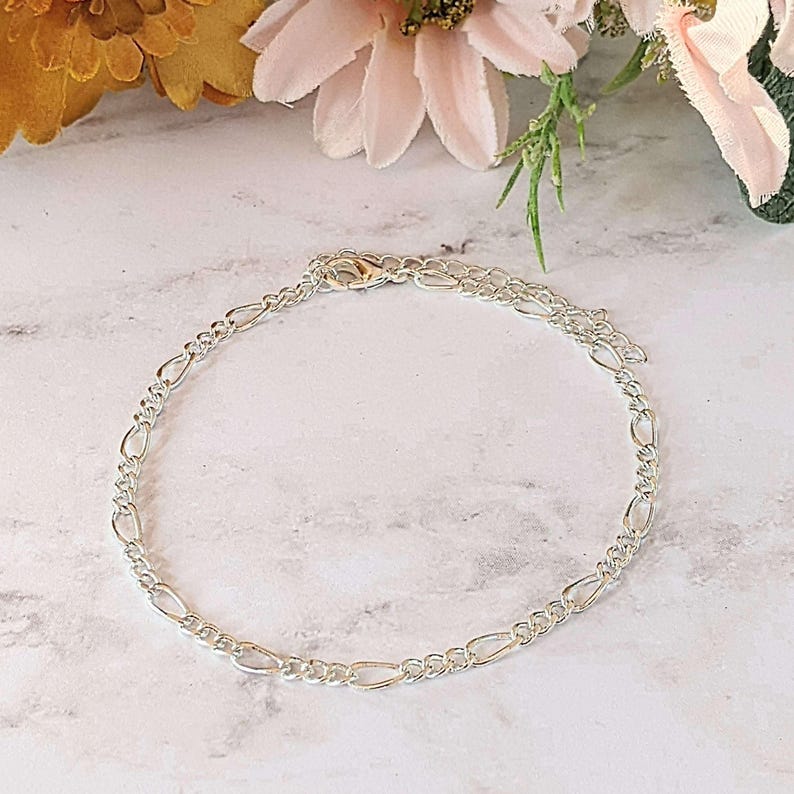 Silver Figaro Chain Anklet - - LadybugfeetDesigns -