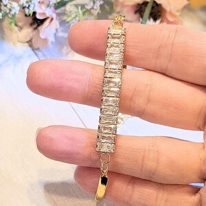 Gold CZ Baguette Bangle Bracelet, Large - - LadybugfeetDesigns -