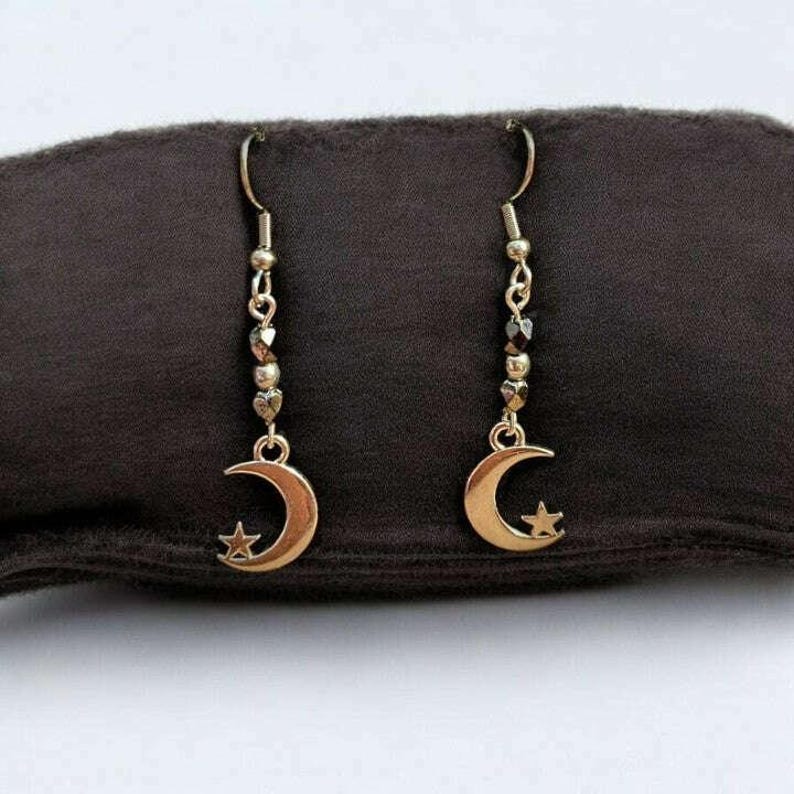 Crescent Moon Crystal Earrings - - LadybugfeetDesigns -