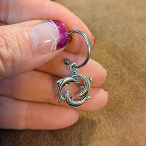 Dolphin Trio Hoop earrings, Silver - 16mm - - LadybugfeetDesigns -