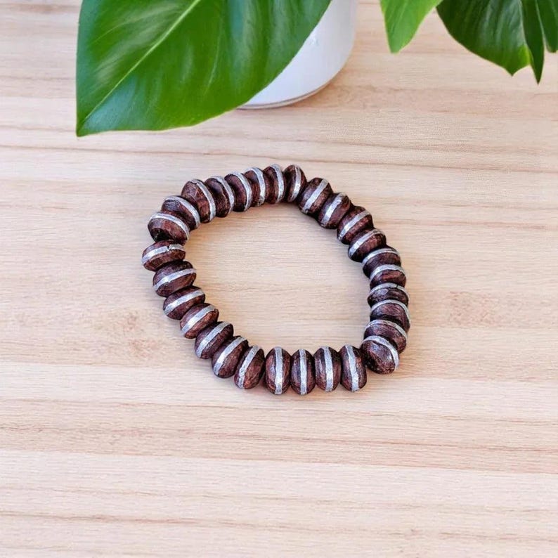 Ebony Wood Bead Stretch bracelet - - LadybugfeetDesigns -