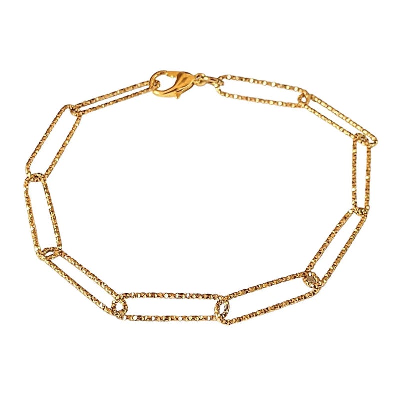 Diamond Cut Gold Paperclip Chain Bracelet - - LadybugfeetDesigns -