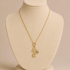 Crescent Moon Star Charm Keeper Necklace, Gold - 18 - 24 inches - - LadybugfeetDesigns -