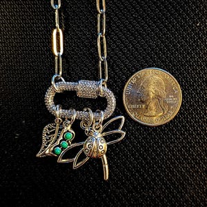 Large Dragonfly, Garden Friends Carabiner Necklace, Silver - Adjusts up to 20 inches - - LadybugfeetDesigns -