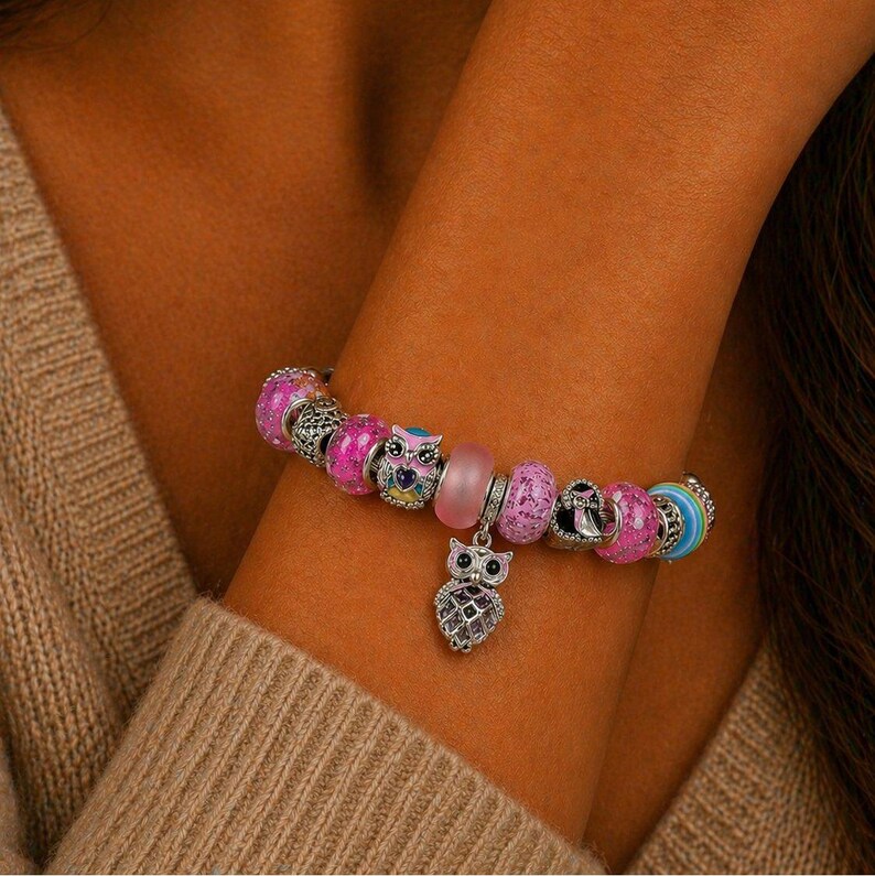 Pretty Owl Euro Cuff Wrap Bracelet, Silver - - LadybugfeetDesigns -