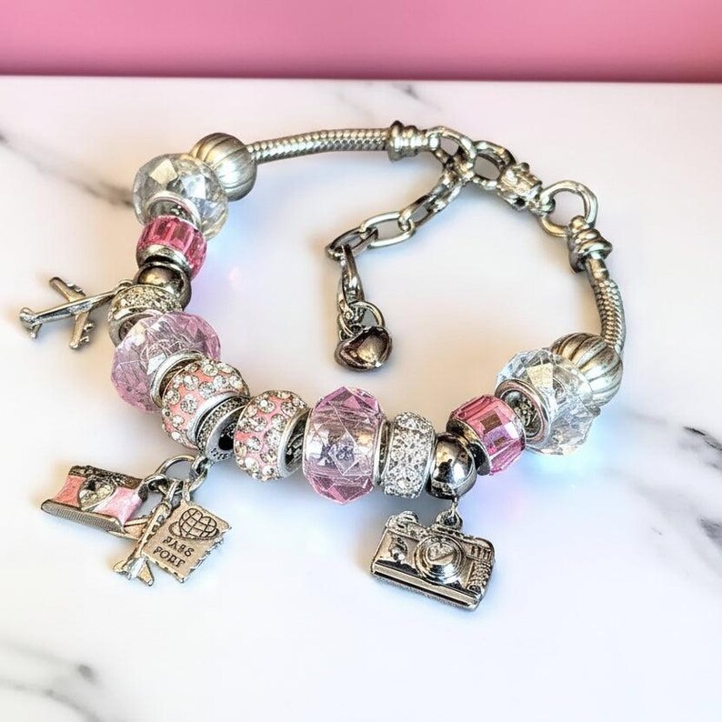 Travel/Vacation European beaded bracelet - Silver - - LadybugfeetDesigns -