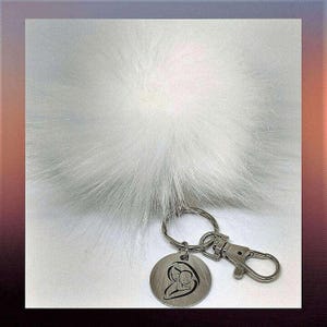 Mother and Child Keychain/Faux Fur Pom Pom Charm Key Chain-Purse Charm/Journal Charm - - LadybugfeetDesigns -