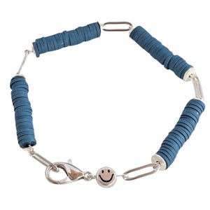 Dark Blue Smiley Stainless Steel Paperclip Chain Bracelet - - LadybugfeetDesigns -