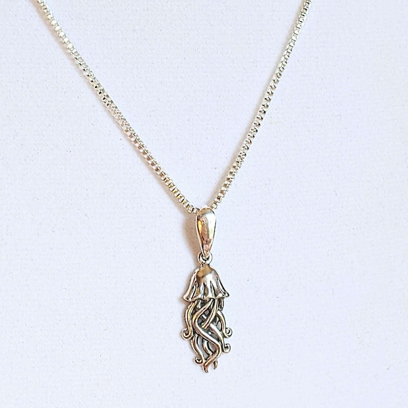 Jellyfish Pendant charm necklace, Sterling Silver - 22 inch - - LadybugfeetDesigns -