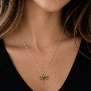 Dragonfly Necklace, Gold - 20 inches - - LadybugfeetDesigns -