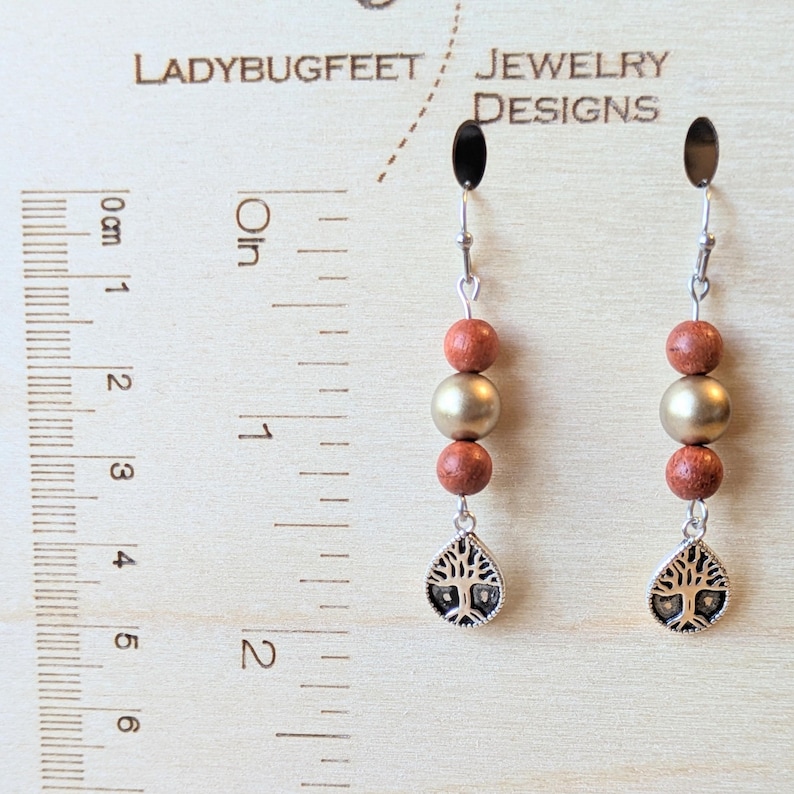 Teardrop Tree of Life Hook Earrings, Silver - - LadybugfeetDesigns -