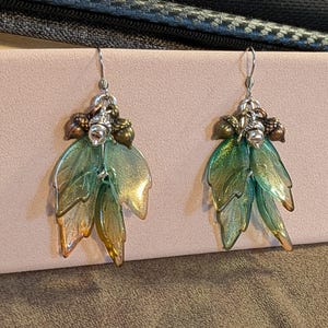Acorn Leaf Cluster Hook Earrings, Silver - - LadybugfeetDesigns -