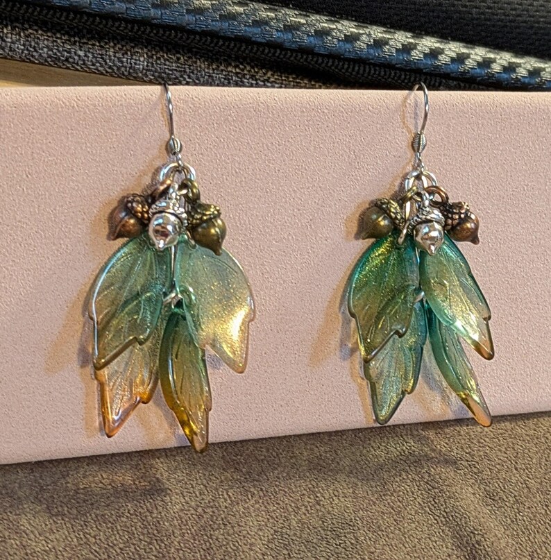 Acorn Leaf Cluster Hook Earrings, Silver - - LadybugfeetDesigns -