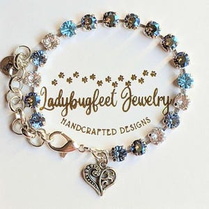 Fancy Filigree Heart Faceted Crystal Bracelet - - LadybugfeetDesigns -