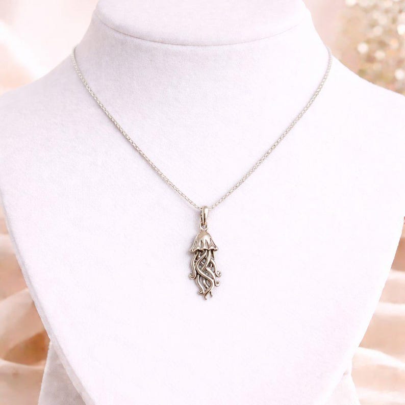 Jellyfish Pendant charm necklace, Sterling Silver - 22 inch - - LadybugfeetDesigns -