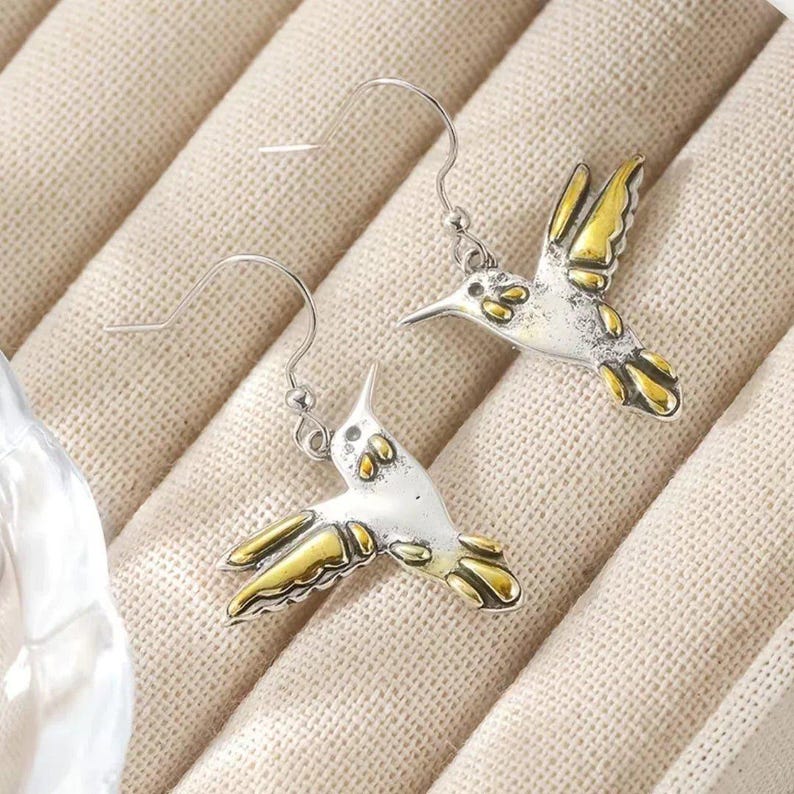 Rustic Hummingbird Hook Earrings - - LadybugfeetDesigns -