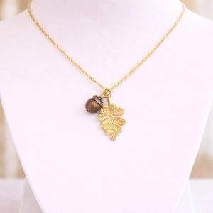 Acorn Oak Leaf Necklace, Gold - - LadybugfeetDesigns -