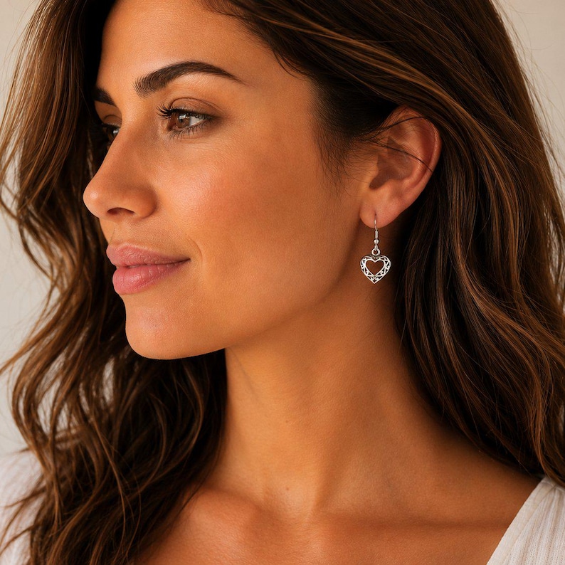 Fancy Little Heart Sterling Silver Dangle earrings - - LadybugfeetDesigns -