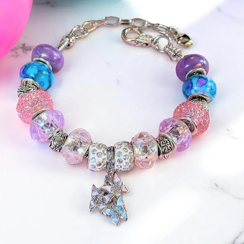 Butterfly Trio European beaded bracelet - Silver - - LadybugfeetDesigns -
