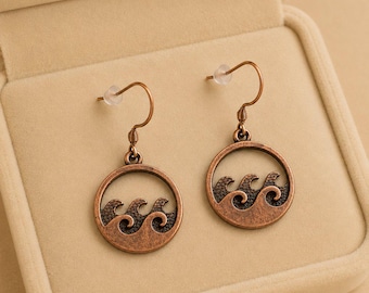 Ocean Wave dangle earrings, Copper/Rose Gold