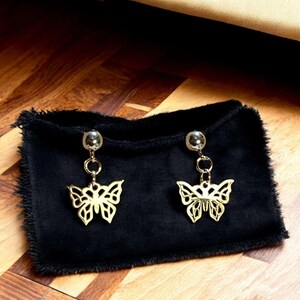 Butterfly Charm Drop Stud Earrings-Silver - - LadybugfeetDesigns -