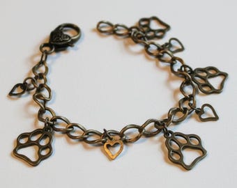Paw Print Charm Bracelet, Antique Bronze