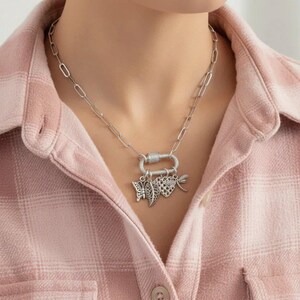 Nature & Love Carabiner Necklace, Silver - Adjusts up to 20 inches - - LadybugfeetDesigns -