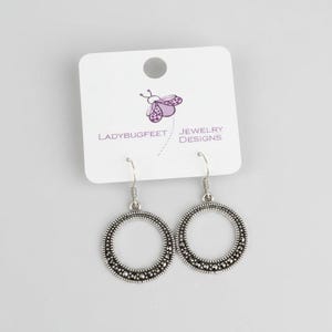 Open Circle Diamond Cut Sterling Dangle earrings - - LadybugfeetDesigns -