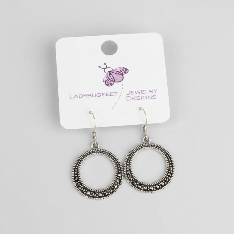 Open Circle Diamond Cut Sterling Dangle earrings - - LadybugfeetDesigns -