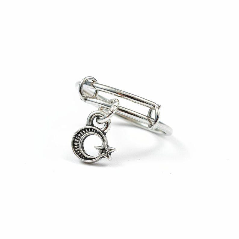 Moon Star Expandable Charm Ring - - LadybugfeetDesigns -