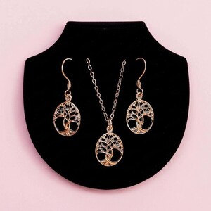Tree of Life Rose Gold necklace earrings set,18 inch - - LadybugfeetDesigns -