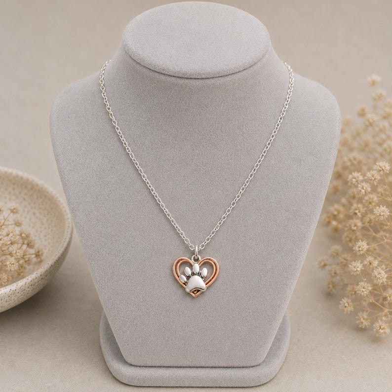 Rustic Paw Print Necklace, 20 inches - Silver - - LadybugfeetDesigns -