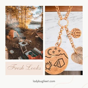Camping Charm Keeper Necklace, Antique Copper - 18-24 inch - - LadybugfeetDesigns -
