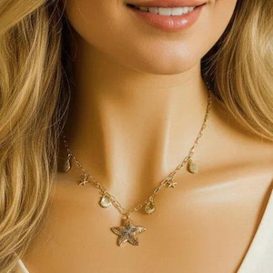 Beach Vibes Multi Charm Link Necklace, Gold- 20 inch - - LadybugfeetDesigns -