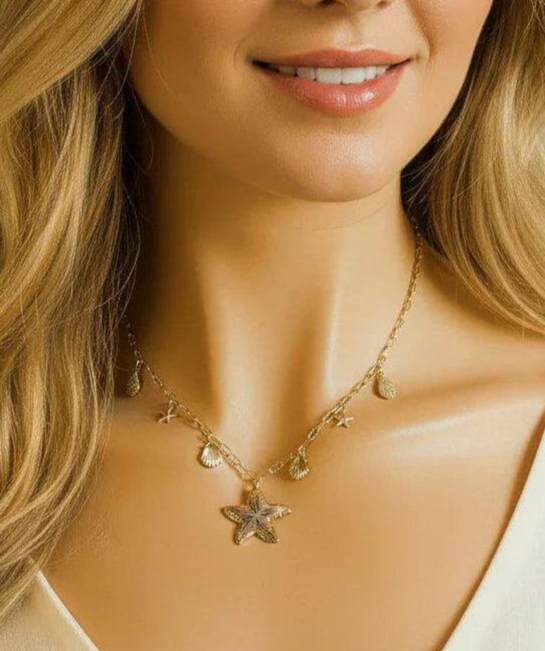 Beach Vibes Multi Charm Link Necklace, Gold- 20 inch - - LadybugfeetDesigns -