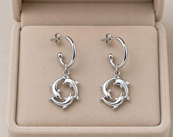 Dolphin Trio Hoop earrings, Silver - 16mm