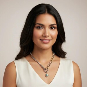 Crystal & Silver Snap Ring Necklace, Matte Silver - 22 inch - - LadybugfeetDesigns -