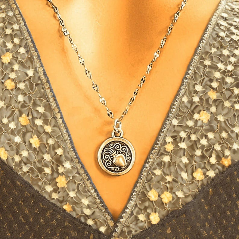 Double Sided Zodiac Coin Necklace, Silver - 24 inch - - LadybugfeetDesigns -