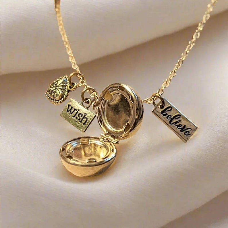 Prayer/Wish Locket Necklace, Gold - 18 inch - - LadybugfeetDesigns -