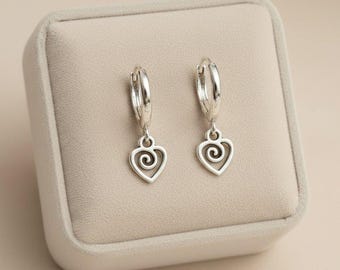 Heart Swirl Huggie Hoop earrings, Silver - 15mm