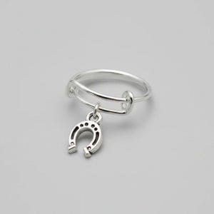 Horse Shoe Expandable Charm Ring - - LadybugfeetDesigns -
