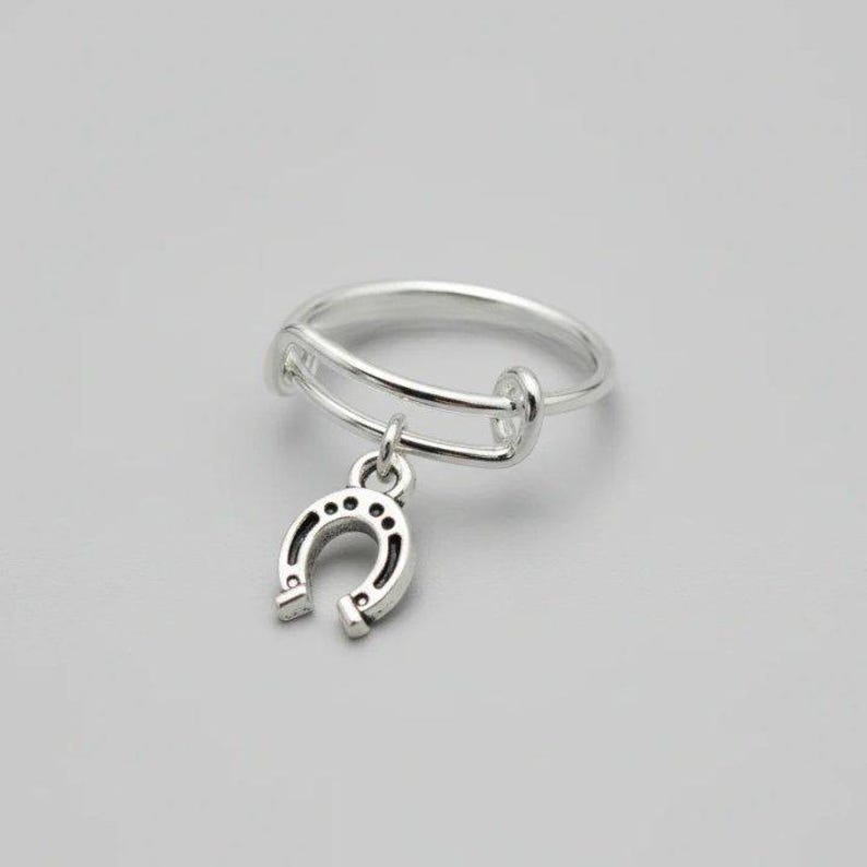 Horse Shoe Expandable Charm Ring - - LadybugfeetDesigns -